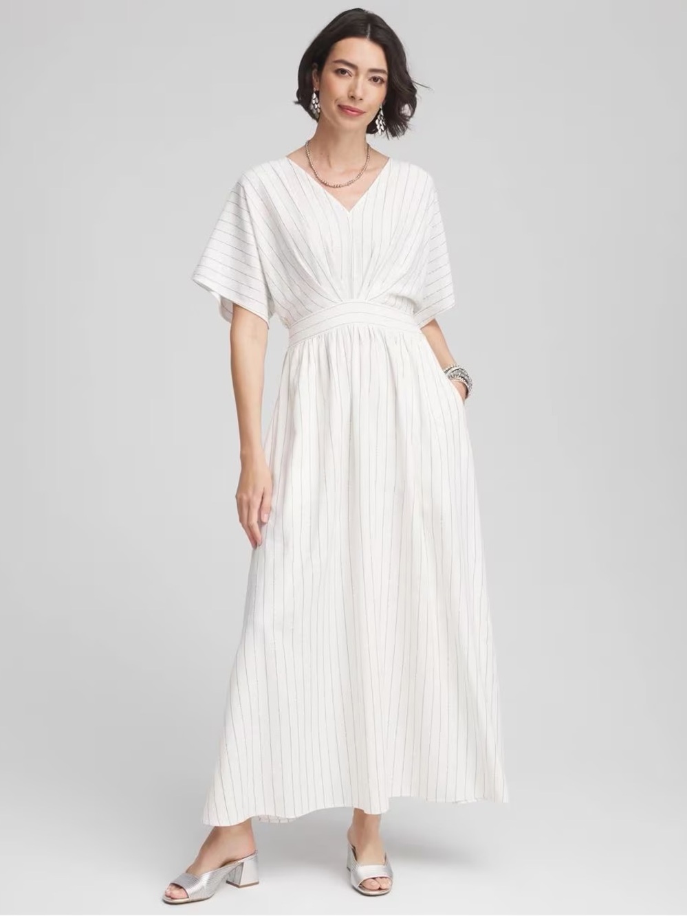 NWT Chico’s Metallic Striped Maxi Dress